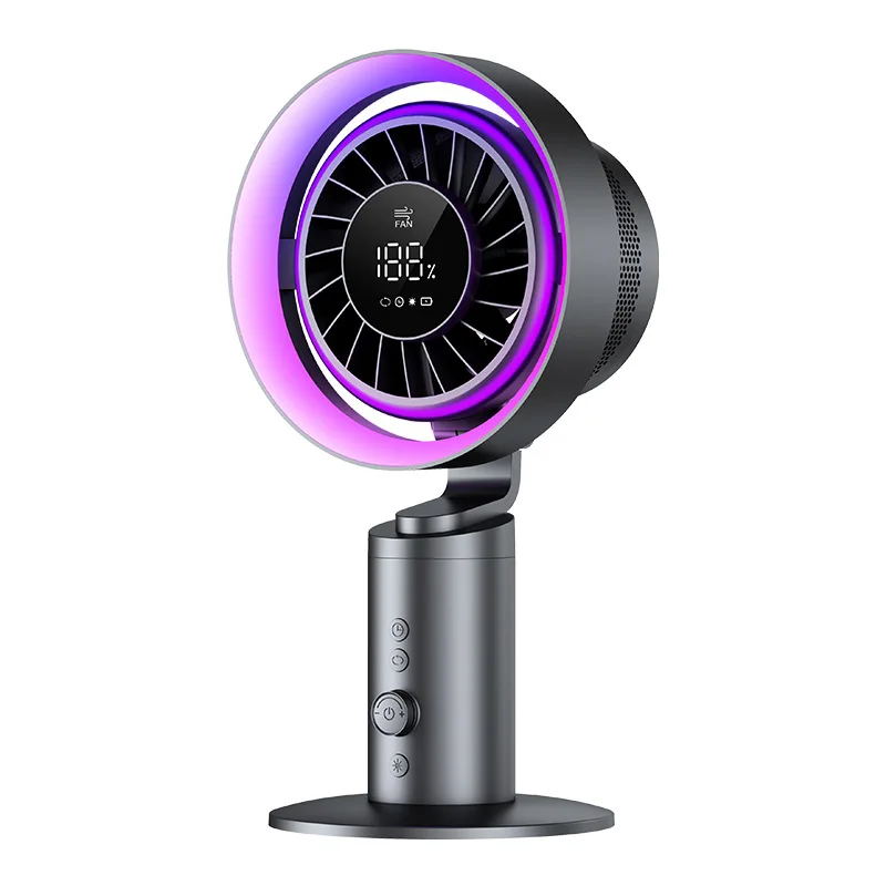 

Table Fan Air Purifier and RGB Light Turbo Oscillating Fan H11 HEPA Filter 199 Wind Speeds 6000mAh Battery Desktop Fan