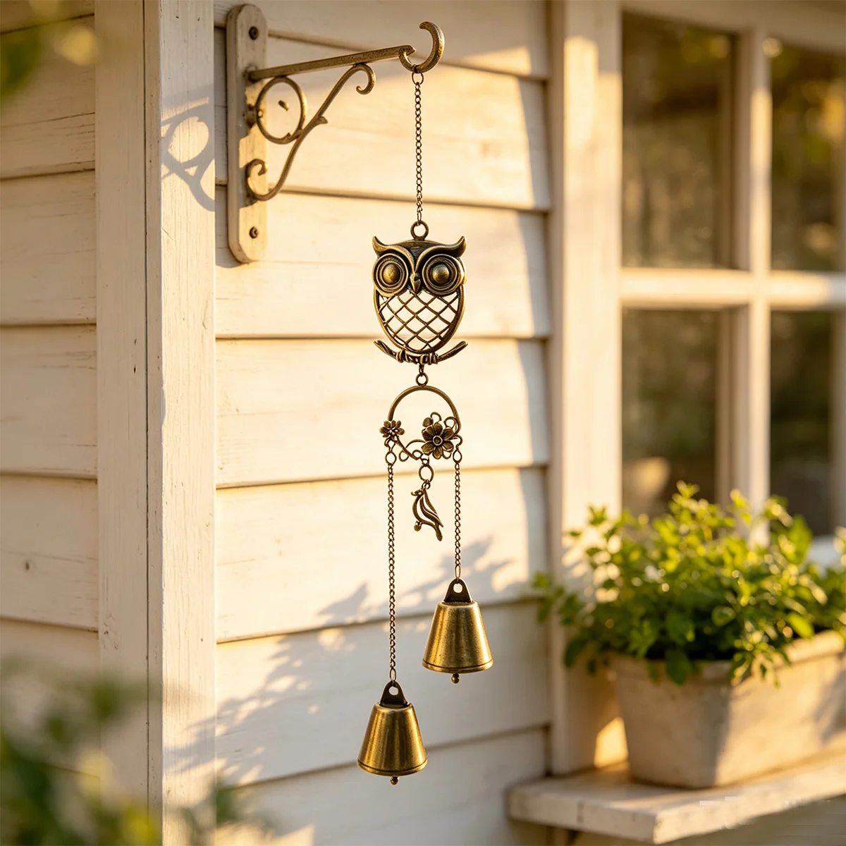 1 piece of metal wind chime, owl wind chime hanging decoration, hollowed-out metal floral and bird bell ornament, hanging decoration for outdoor gardens/balconies/terraces/doors and windows, healing-style home wall dec