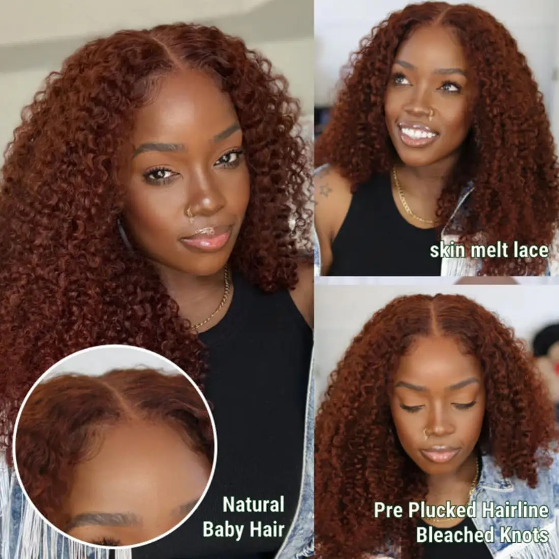 Reddish Brown Jerry Curly 13x4 Lace Front Wig Colored Human Hair Wigs Pre Plucked 250% Remy 13x6 HD Transparent Lace Frontal Wig