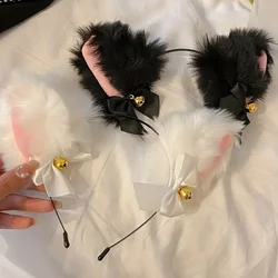 Sexy Plush Cat Ears Headband Fox Lace Bow Choker Bell Ear Hairband Women Cosplay Masquerade-Party Costume Hair Hoop Accessories