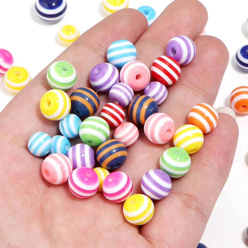10-100pcs/lot Colorful Resin Beads Striped Round Loose Spacer Beads for DIY Jewelry Making Bracelet Necklace Accessories