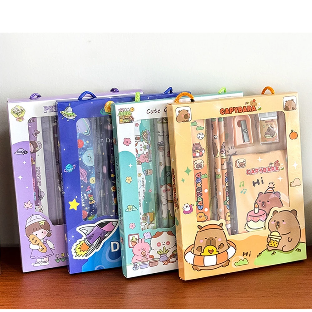 5pcs/Set Cartoon Capibala Kids Stationery Gift Ruler Noteboo