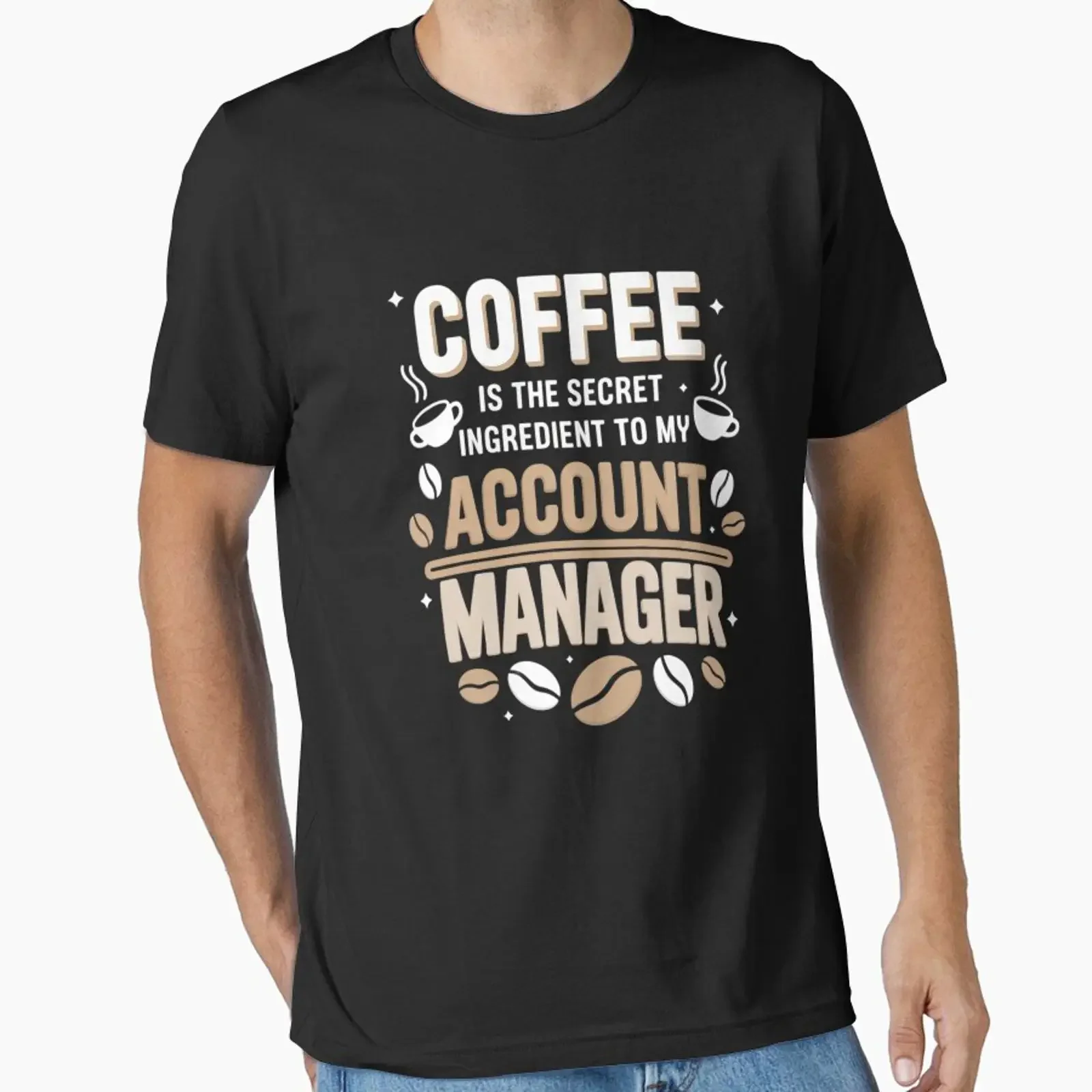 T-shirt unisexe vintage « Fueled by Coffee Account Management Brilliance Essential » avec motif graphique délavé, coupe streetwear extensible pour homme