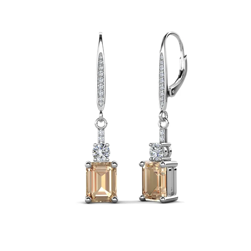 

Champagne Crystal Drop Earrings Embellished with Swarovski Women Jewelry Bridal Prom Shiny Rectangular Design Jewelry