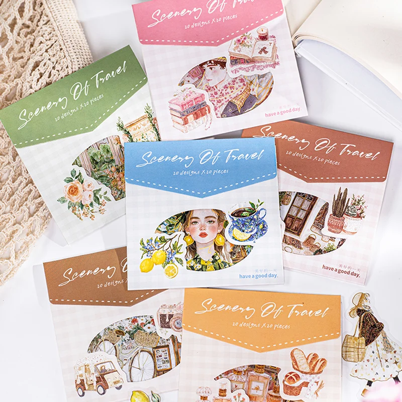 Mr Paper, 1 style 120 pièces/sac série «paysage de voyage » autocollants en PET autocollants décoratifs pour bagages et guitare