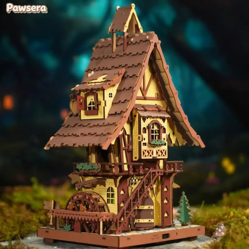 Pawsera Wooden 3D Puzzle Kit, Cuckoo Clock Mechanical Clock with Light & Sound, DIY Craft Home Decor Gift for Adults Teens