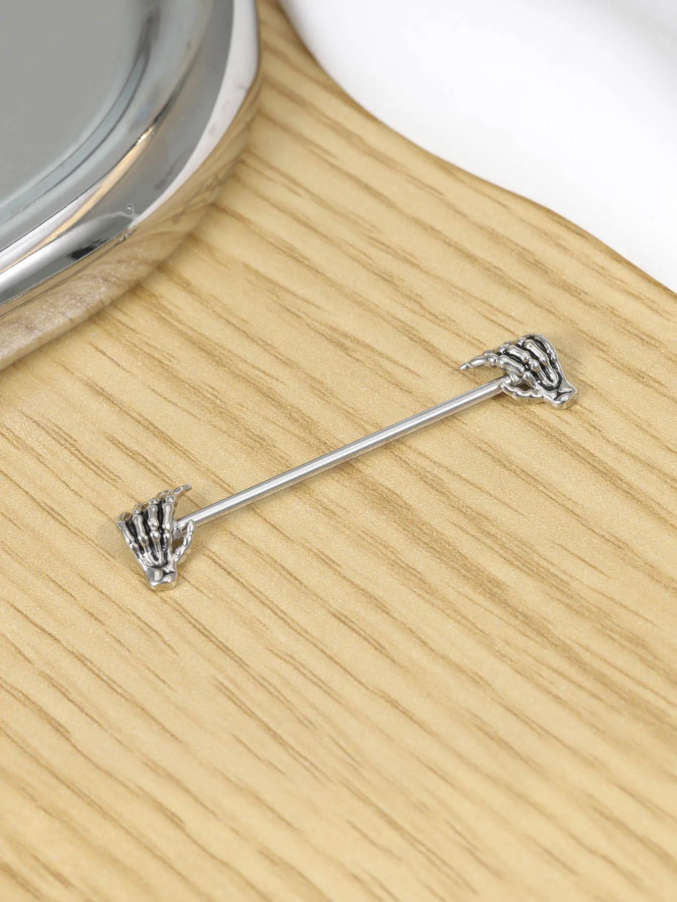 16G Skeleton hand Industrial Barbell Surgical Steel Short Cartilage Earring Body Piercing Jewelry for Women Men Rod Length 38mm