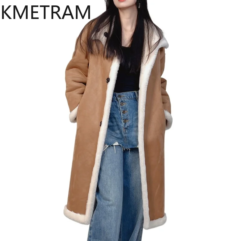 KMETRAM 100% Wool Coats for Woman High Quality Reversible Long Coat Winter Clothes Luxury White Jacket 2025 пальто женское