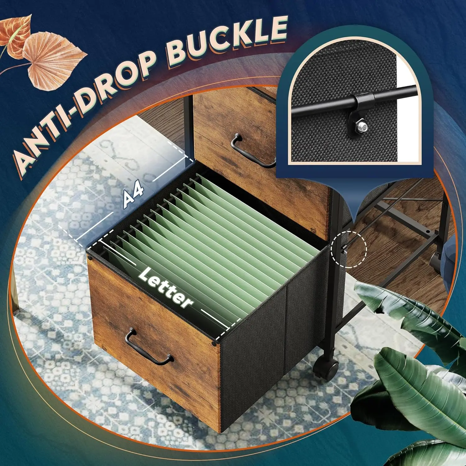 2-Drawer Mobile File Cabinet with Rolling Printer Stand, Rustic Brown Wood Grain for Home Office Storage