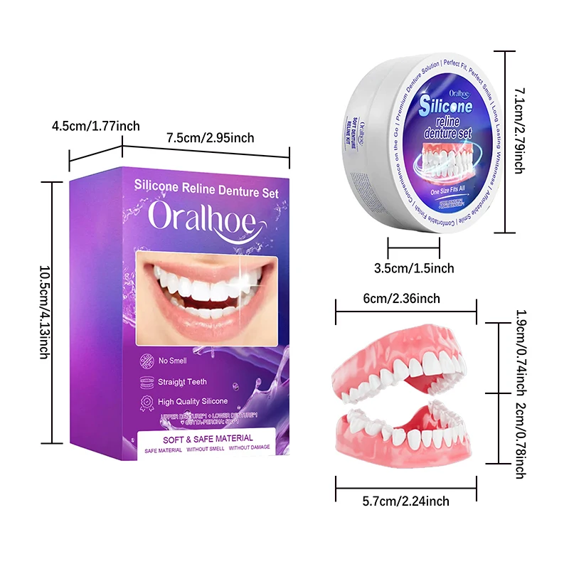 Silicone Denture Set Fit Temporary Orthodontic Teeth Dentures Fake Tooth Oral Hygiene Care Whitening Dentures Simulation Braces