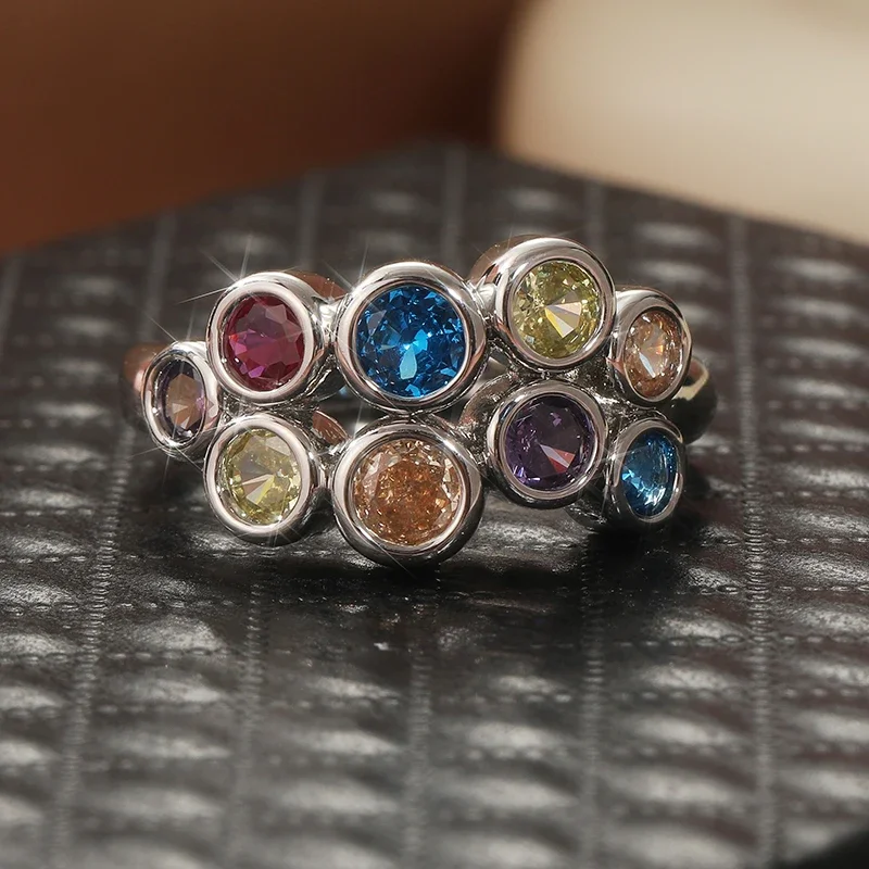 Fashion Multi Color Artificial Cubic Zirconia Ring Art Decoration Women's Engagement Commitment Ring Jewelry Gift