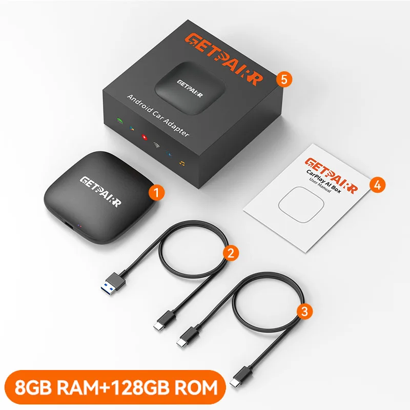 GetPairr P1 Android 13 AI Box 8GB 128GB Draadloze CarPlay Android Auto Adpter Youtube Video Box voor auto met Bedrade Carplay