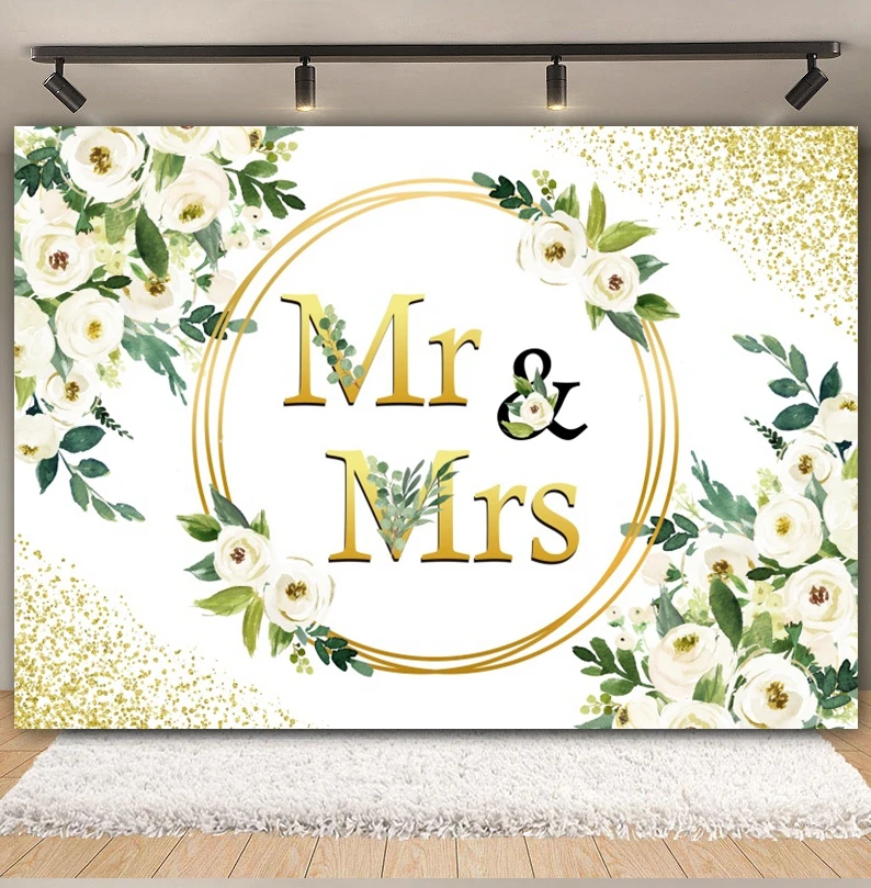 Mr Mrs Bride Shower Wedding Backdrop Miss to Mrs Bride To Be Engagement Ceremony Flowers Photography Background Photo Studio image 2