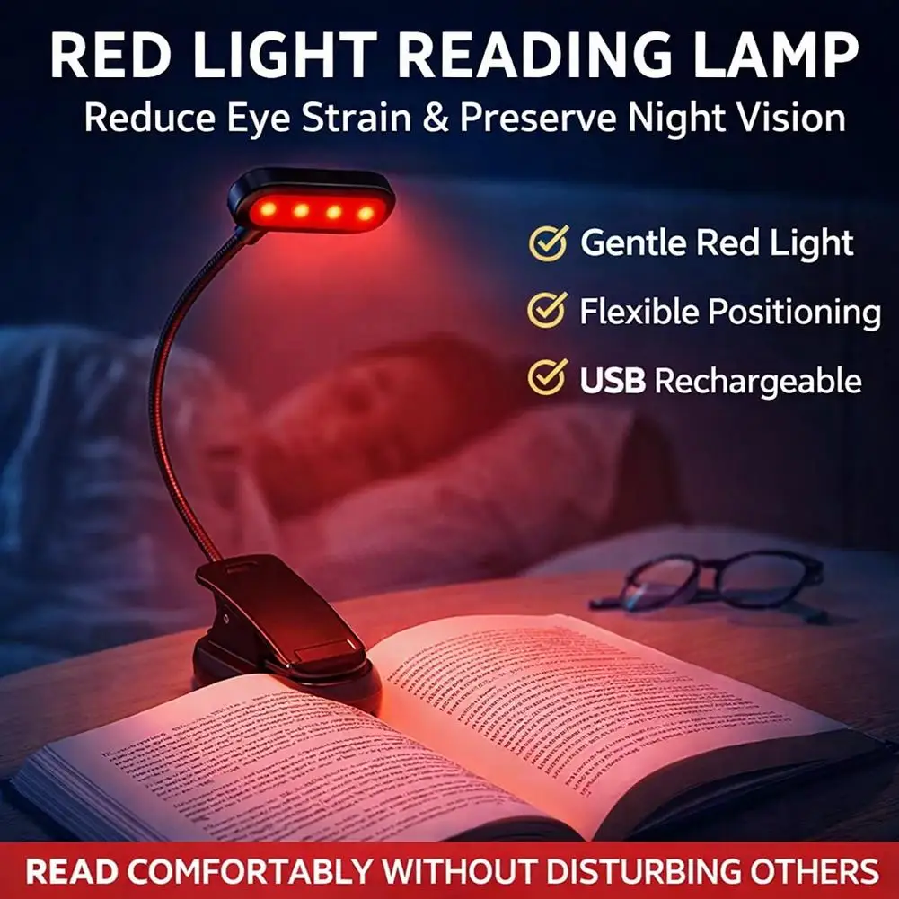 670nm Red Light Book Lamp Eye Care Reading Light Rechargeable Touch Dimming Portable Flexible Gooseneck For Sleep Bedtime