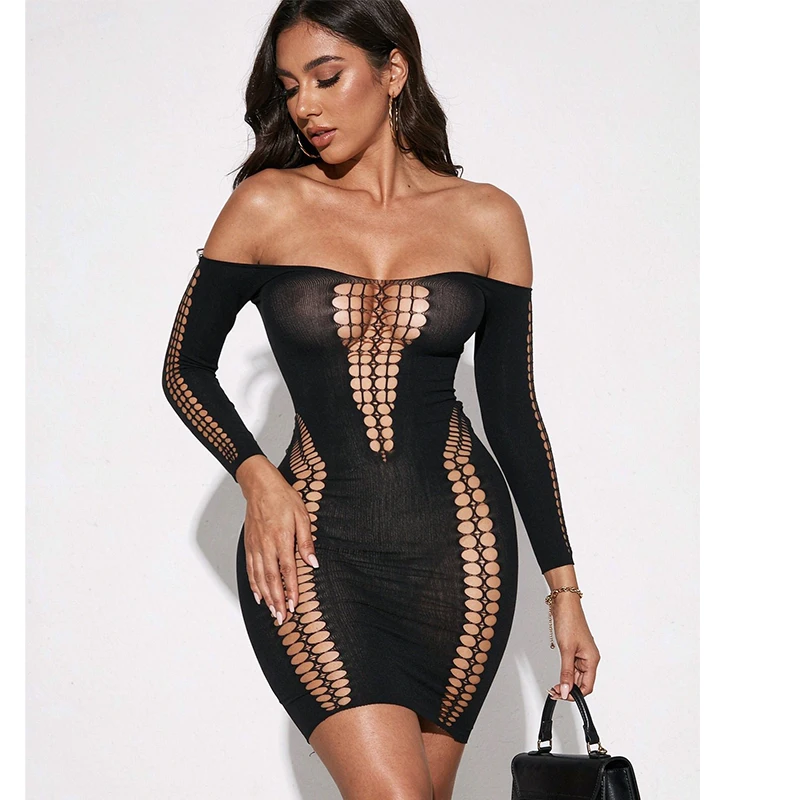 ชุดคลุมชายหาดแขนยาวผ้าตาข่ายบา - Sexy Mesh Sheer Bodycon Dress บทวิจารณ์และราคา