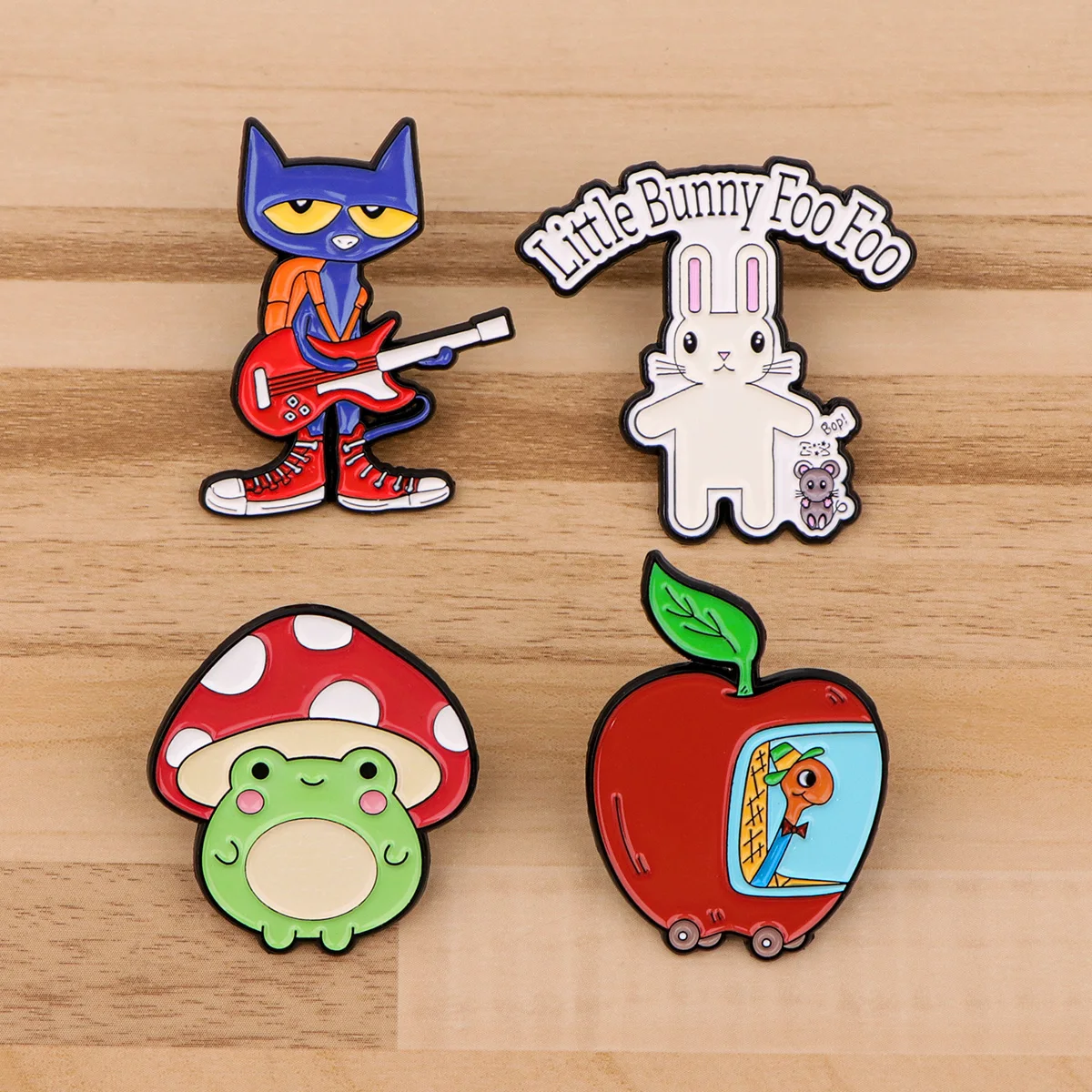 Funny Apple Enamel Pin Cartoon Animals Frog Cat Rabbit Badges on Backpack Brooch Pines Lapel Pins Cosplay Accessories Toys Gift