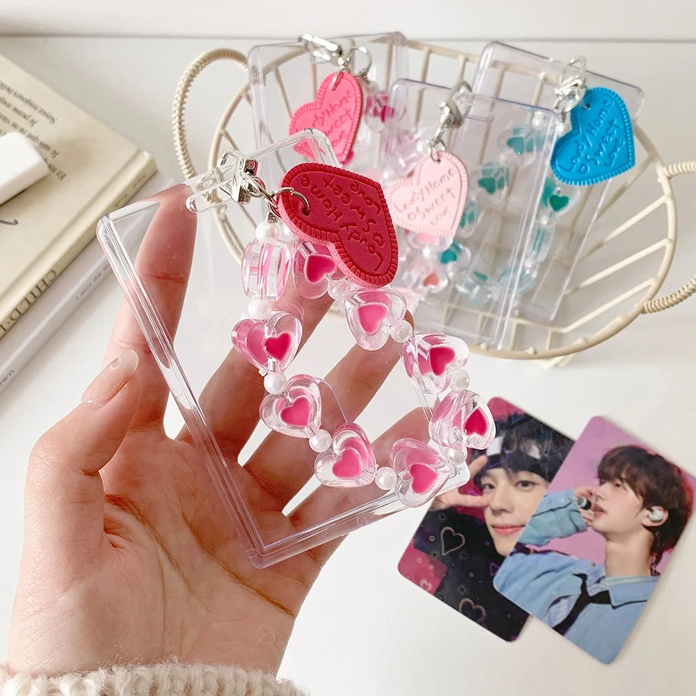 Acrylic PVC Card Cover Photocard Holder Snowflake Love Heart Pendant Idol Card Display Protector Hanging Decoration Korean Style