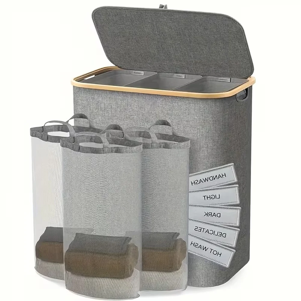 Wasmand 100L&160L, wasmand slank met afneembare en wasbare binnenzak, wasmanden met handgrepen