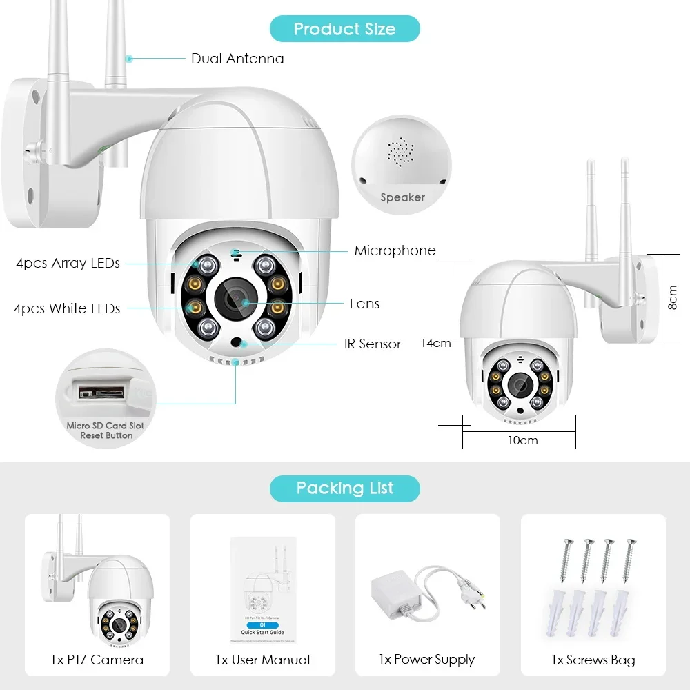 BESDER 4K 8MP 5MP Ultra HD PTZ WiFi IP Camera AI Human Detection 1080P UHD Audio IP Camera Auto Tracking P2P Video Surveillance