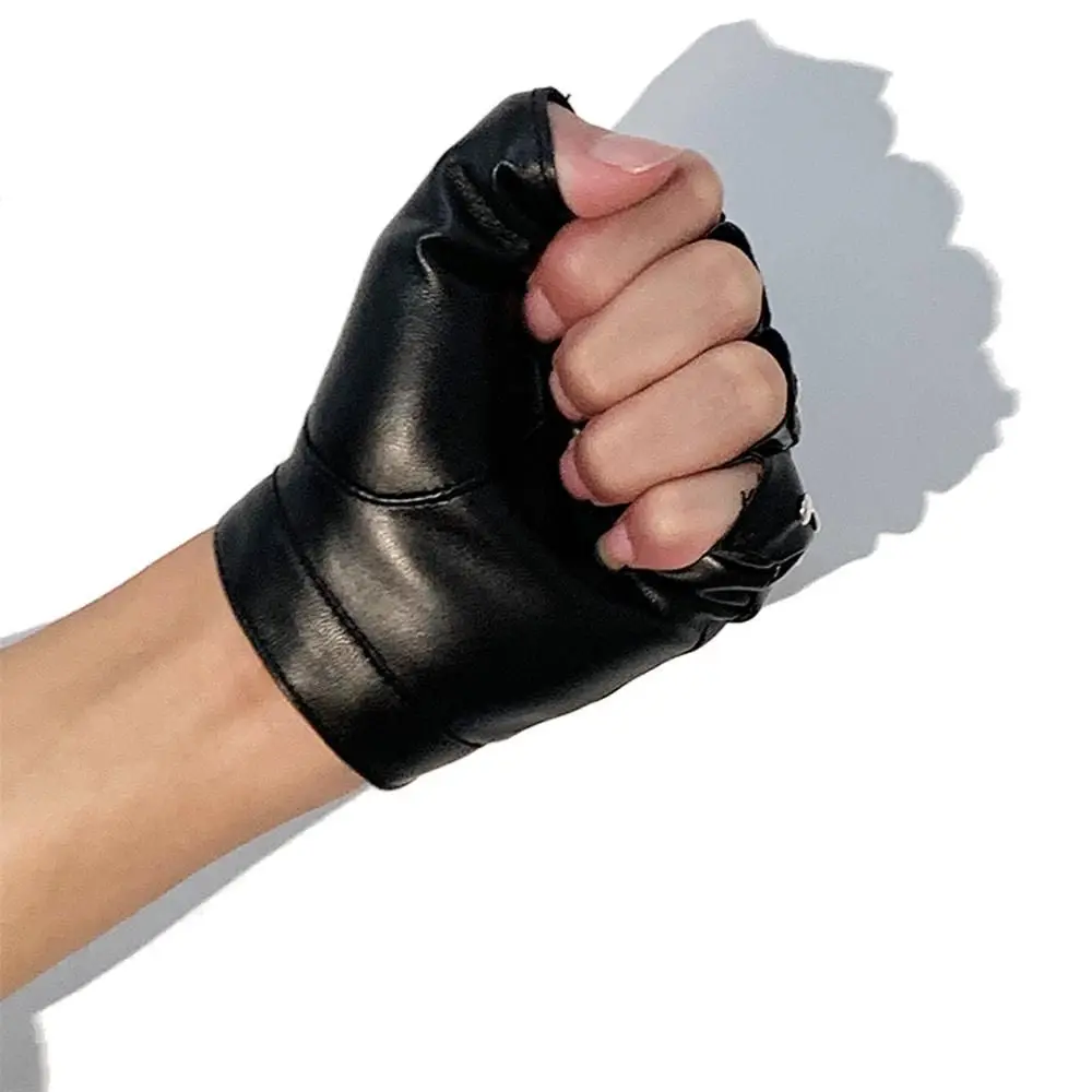 

Korean Female Outdoors Halloween Dance Driving Fingerless Gloves Pu Leather Mittens Rivets Gloves Fashion Accessories