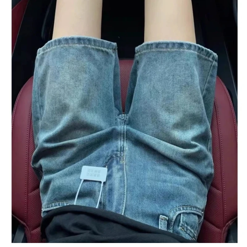 American Retro Denim Five-Point Pants Women Summer New Pear Shape High Waist Straight Leg Mid-Pants Slim Wide Leg Shorts