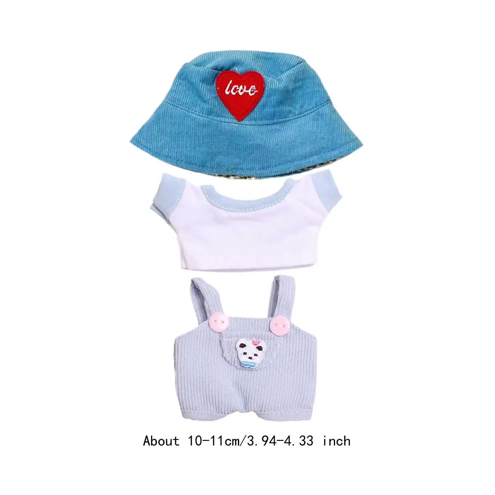 Doll Clothes for 15cm-17cm Plush Doll Heart Pattern Hat Costumes Stylish Photo Props DIY Soft Plush Doll T Shirt Doll Clothing