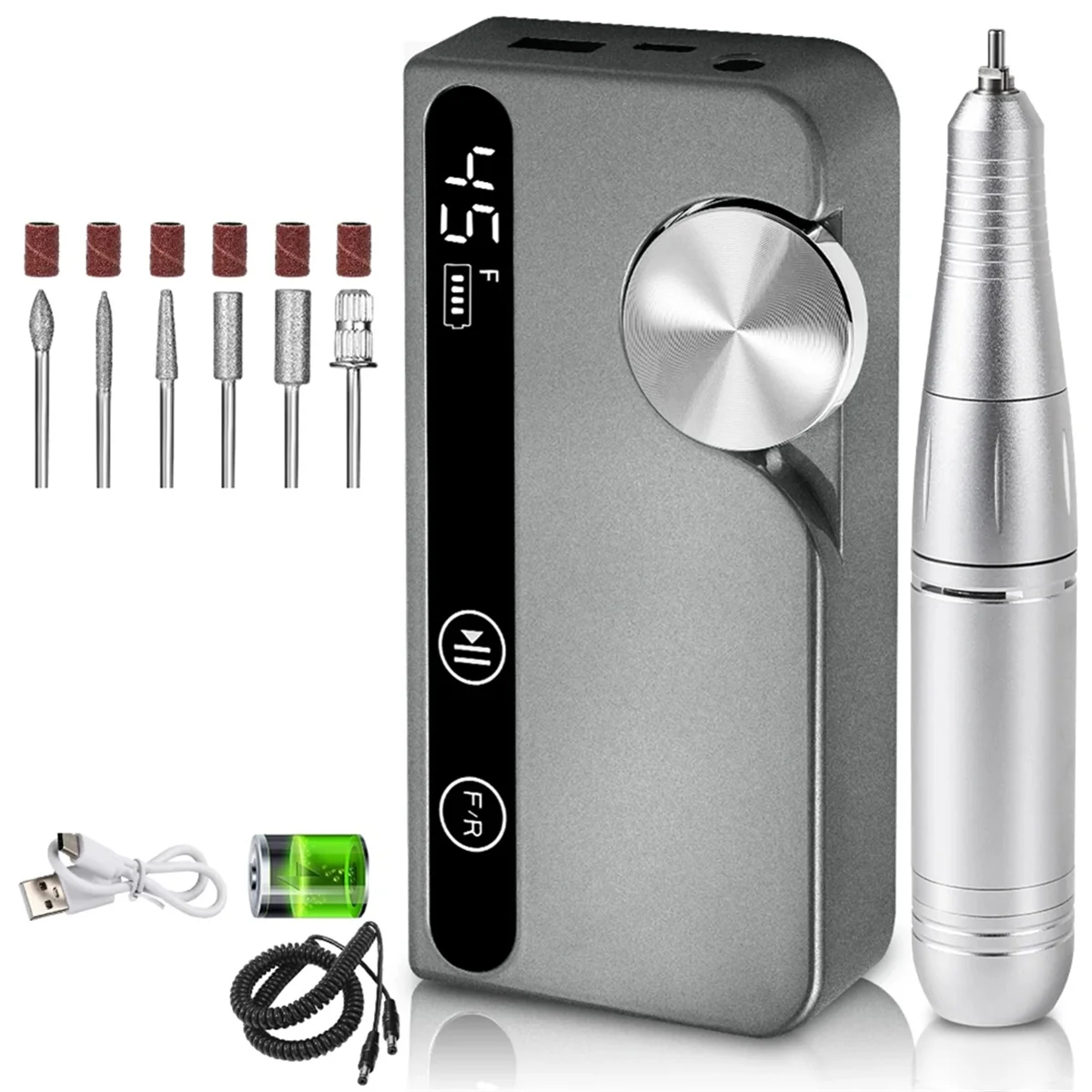 

Hot sale Professional 45000RPM Electric Portable Nail Drill Machine Rechargeable Low Noise Nail Sander File Gray
