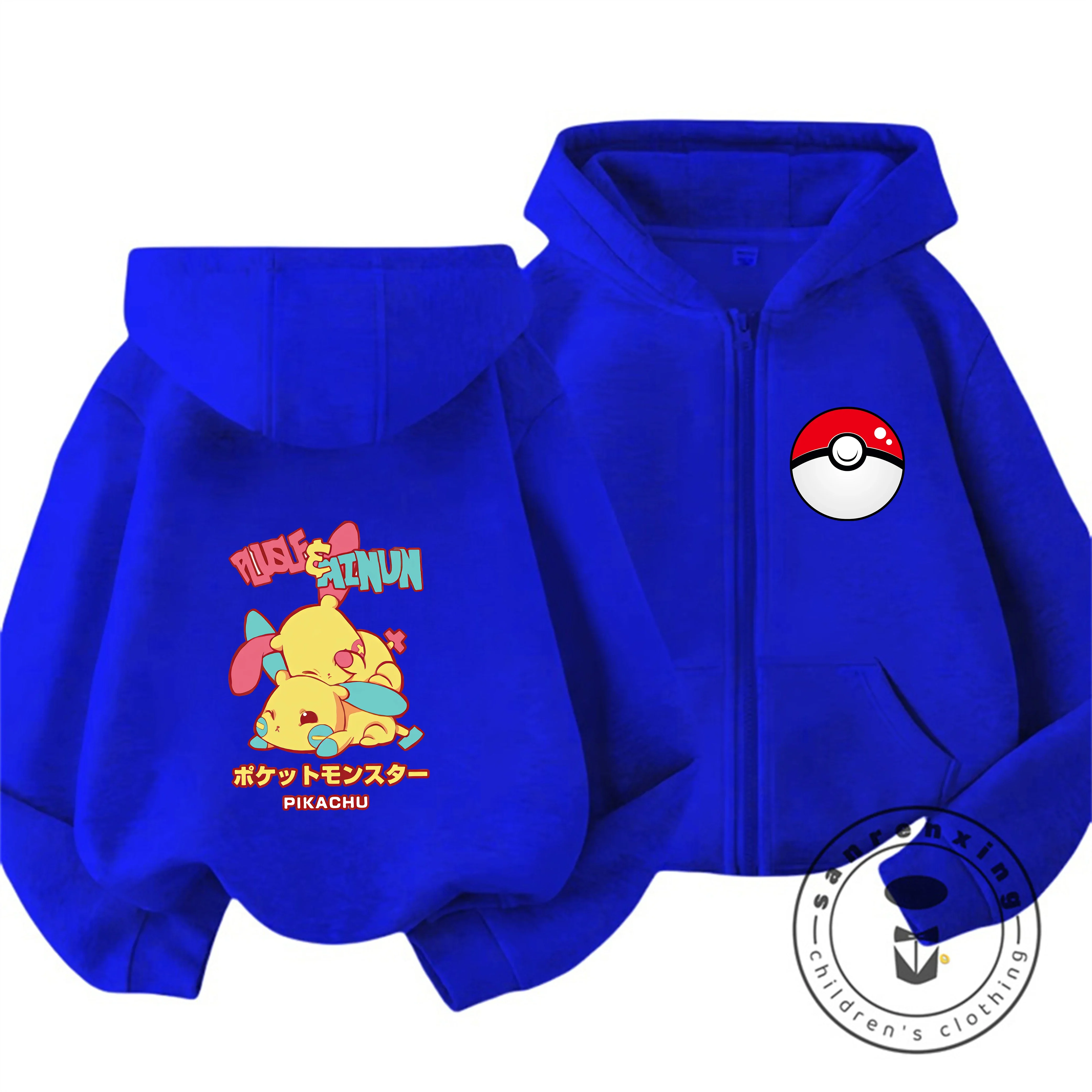 Popular Cartoon Children Zip Up Hoodie Pikachu Cute Style For Boys Girls Autumn Winter Fashion Outfit 3-14Y