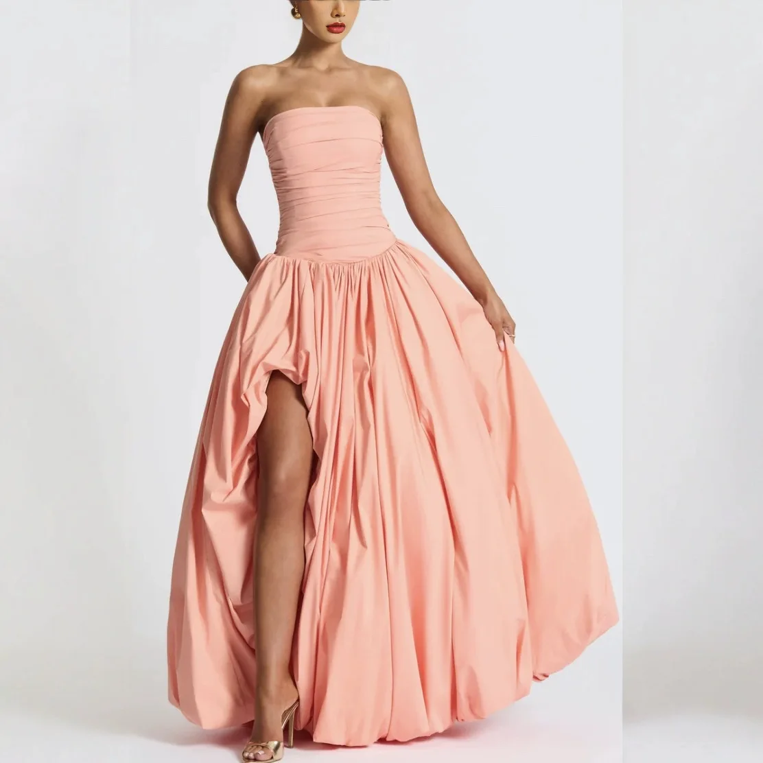 2025, Sommer Neue Damenmode, trägerlos, geteilte Krawatte, einfarbig, elegantes Modekleid