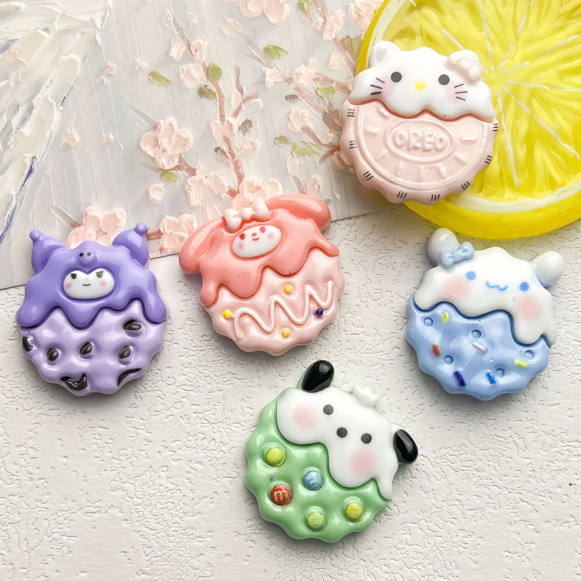 5Pcs Cute sanrio biscuits series Cartoon Resin Flatback Diy Kawaii Resin Accessories Crafts Materials Scrapbooking Embellishment