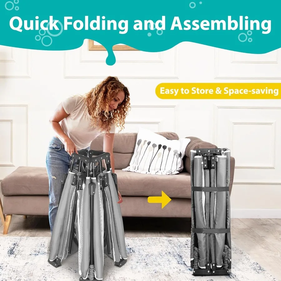 روضة أطفال قابلة للطي للأطفال الصغار مقاس 50 × 50 بوصة قلم لعب محمول قابل للطي مع مقودين داخليًا وخارجيًا