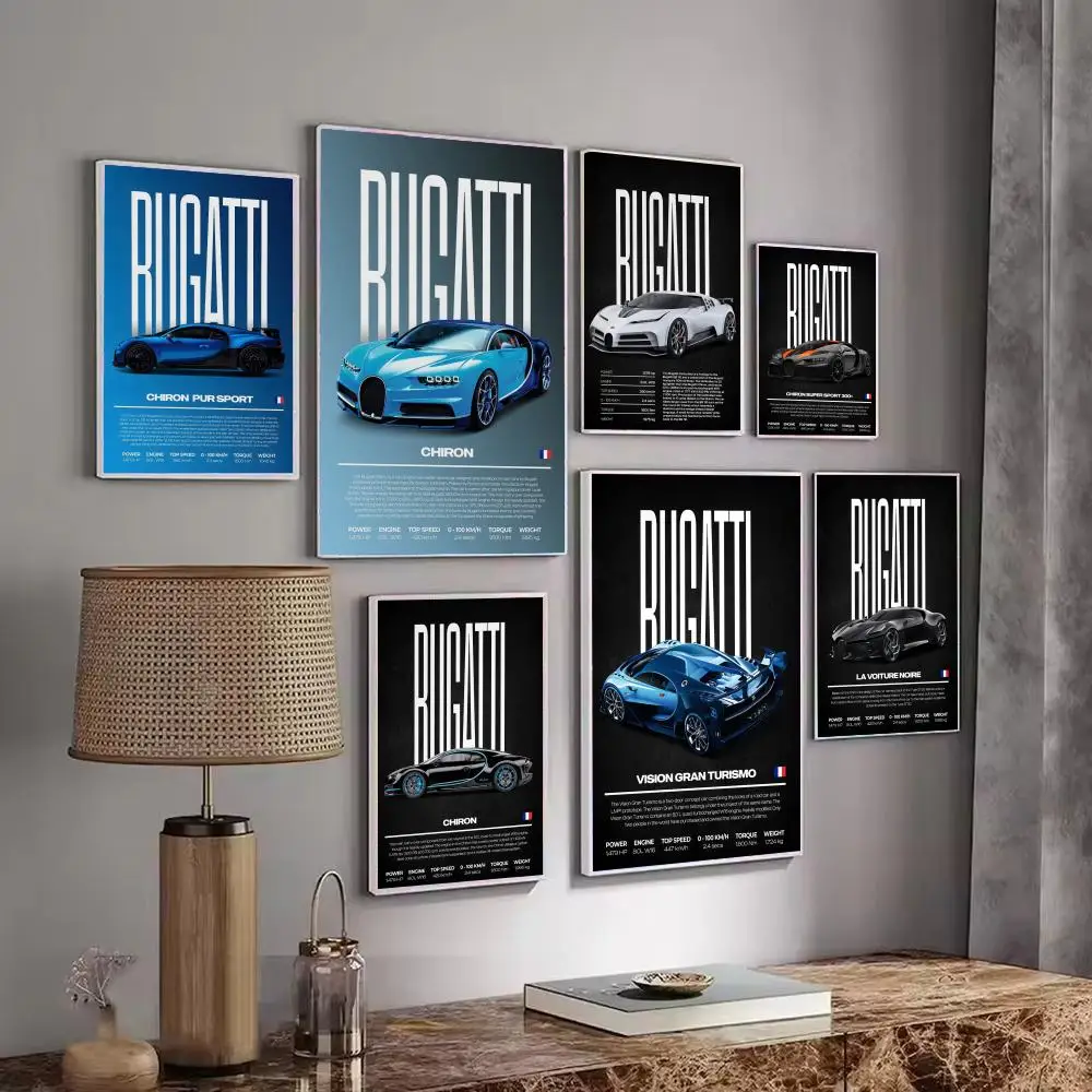 Black Background B-BugattiS Poster Decorative Wall Art Stickers Mural Photo Print for Home Living Room Hallway Decor