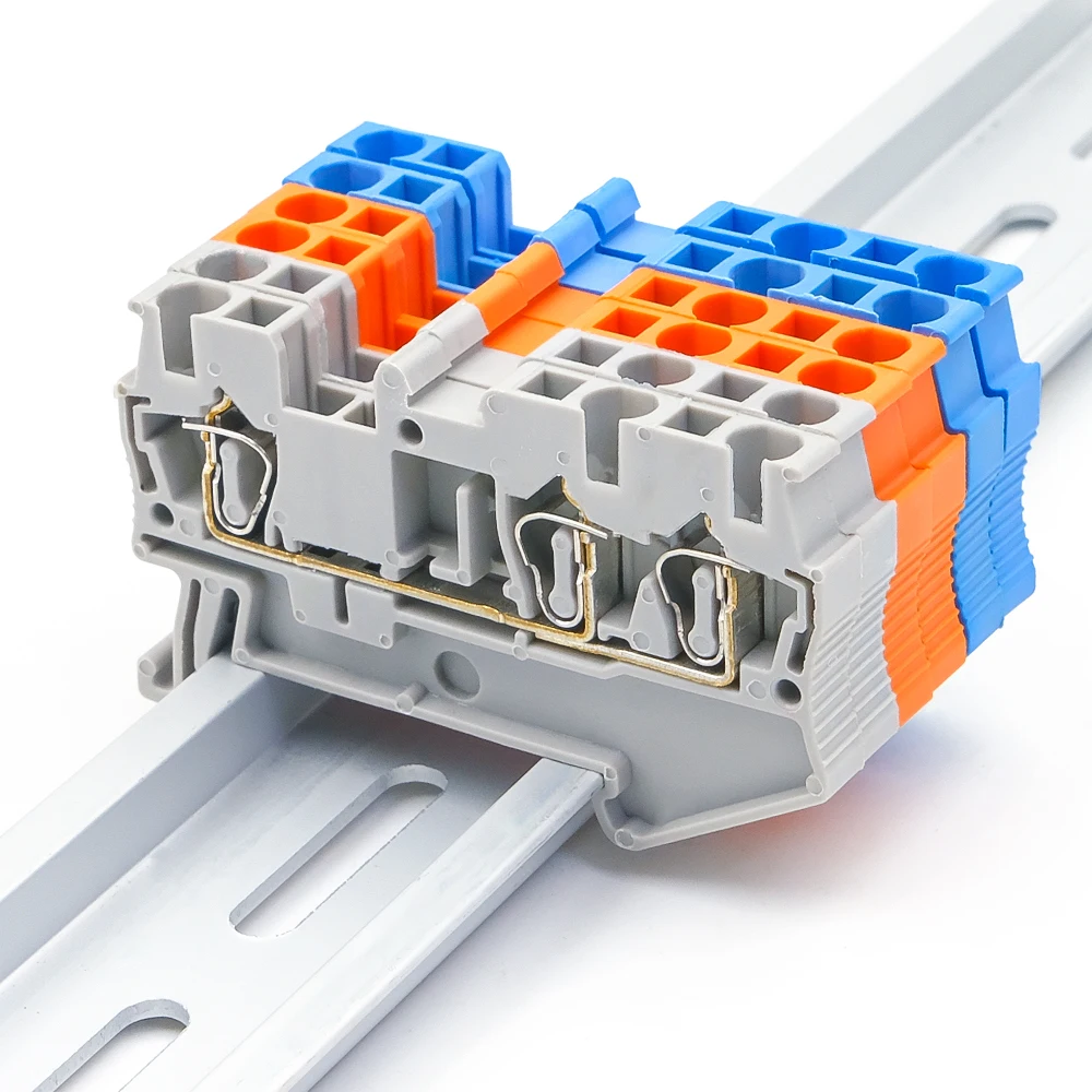 50Pcs Wire Conductor ST-2.5-TWIN Electrical Wiring Return Pull Type 3 Conductors Din Rail Terminal Block