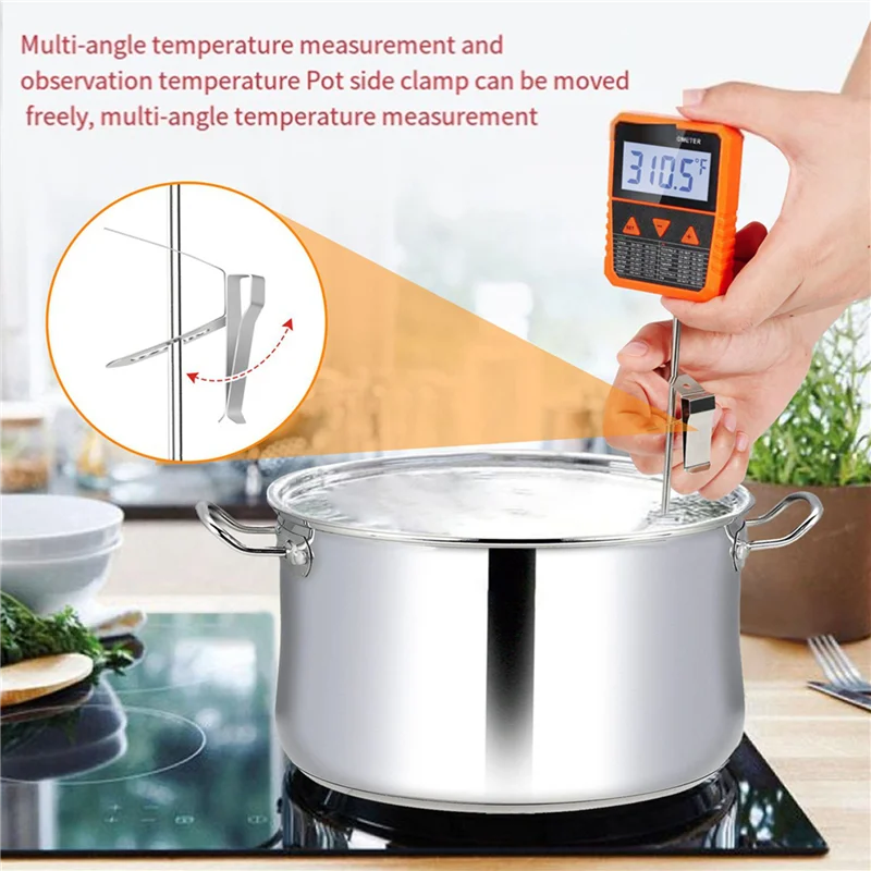 ABUL-2X Probe Candy Thermometer With Pot Clip,Alarm Function,IPX6 Waterproof Rotatable Large Display Deep Fry Oil Thermometer