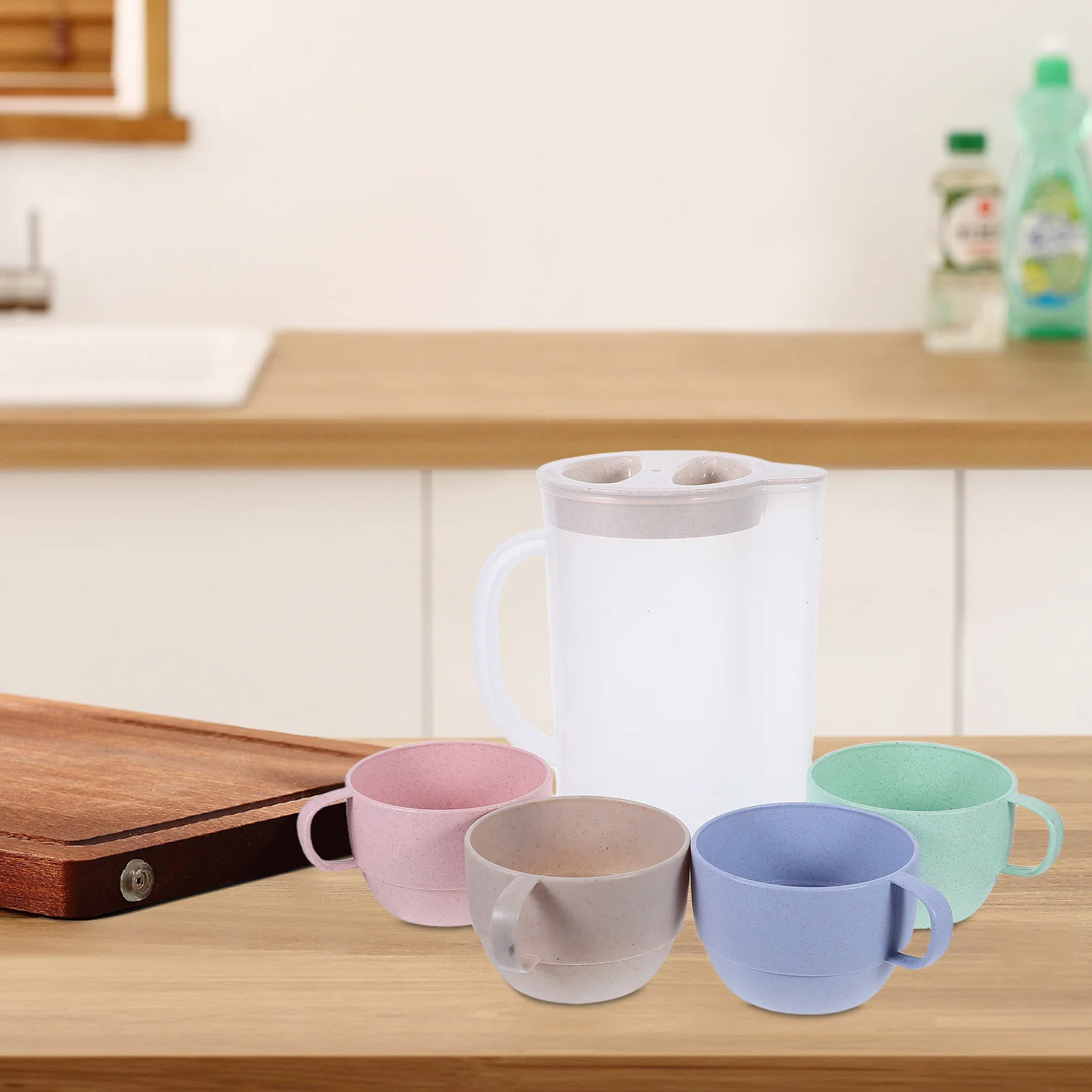 

1Set Clear Water Pitcher with 4 Tumblers Unbreakable Plastic Jug Lid Drinkware Set Iced Tea Lemonade Juice Milk Cold Beverages