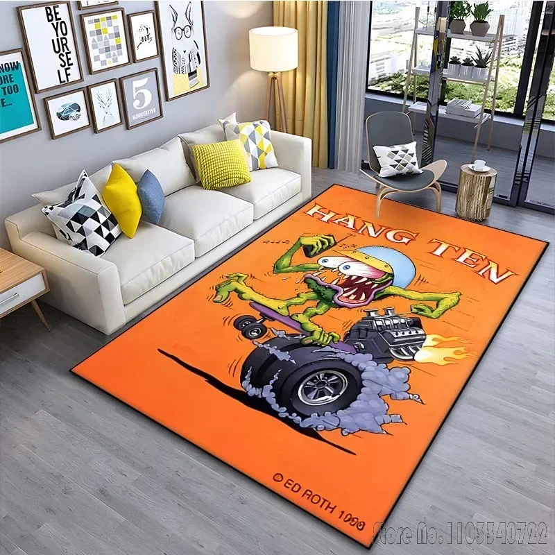 

Rat Fink Art Pattern Carpet for Living Room, Bedroom, Kitchen, Bathroom, Foot Mat, Cloakroom Mats Home Carpet Rug Decor