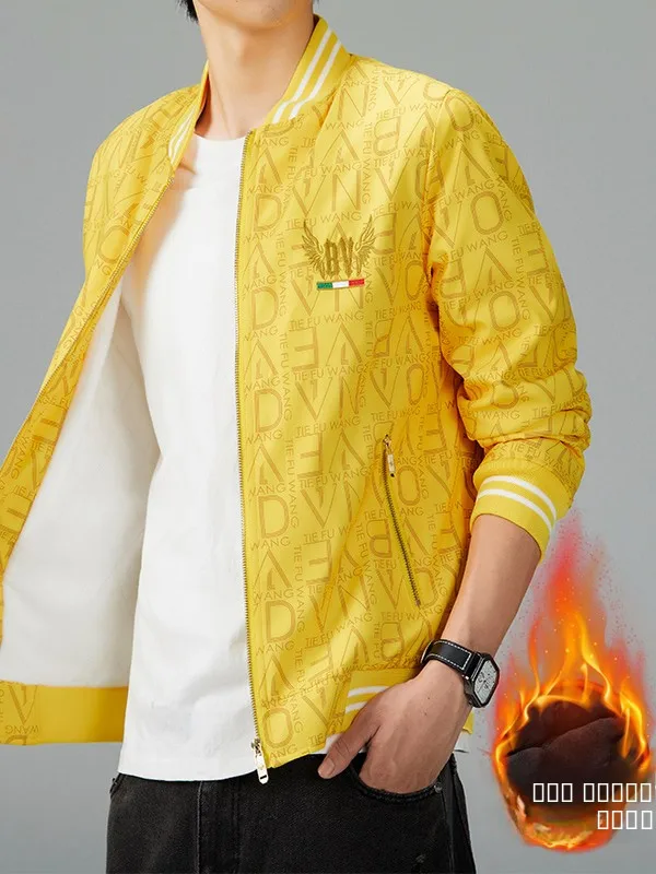 

Faion Urban Men's Printed Fce Lined Jaet Stand Fit Autumn Winter Outerwear Polyester Fabric Long Sve Zipper Closure