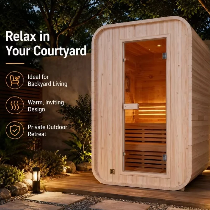 Customized 1-2 Person Outdoor Finnish Weather-resistant Wooden Sauna Canadian Cedar Wood Sauna with 2-in Wood Structure