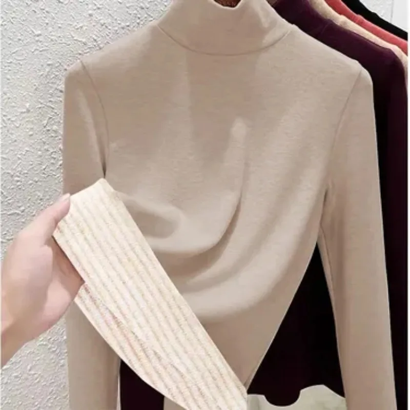 Womens Mock Neck Thermal Base Layer Top Winter Fleece Lined Slim Fit Long Sleeve Korean Style Warm Underwear view 6