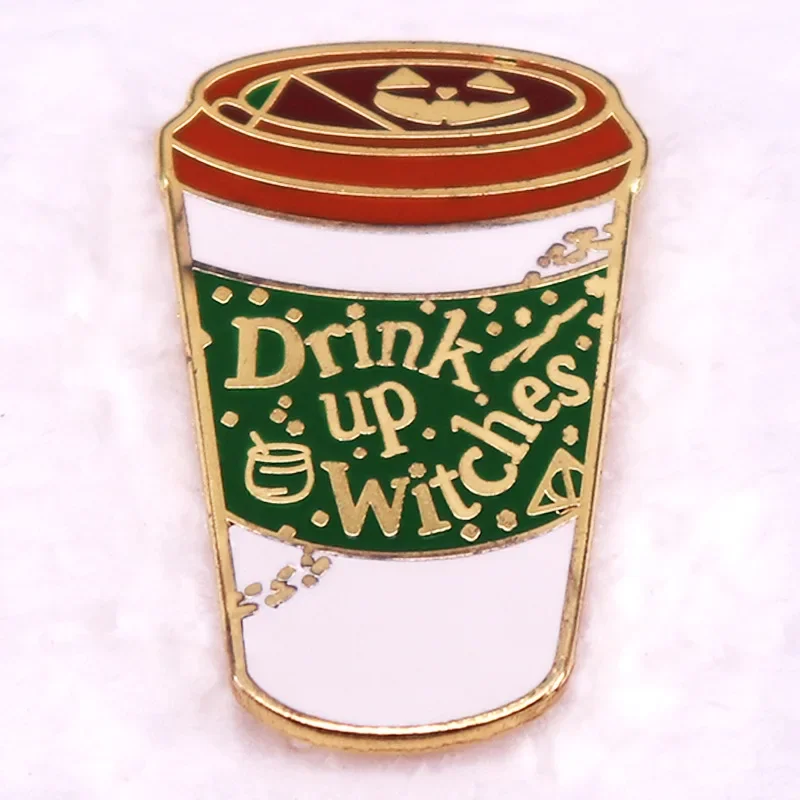 Drink Up Witches Hard Enamel Pin Halloween Milk Tea Coffee Metal Badge Christmas Brooch for Jewelry Accessory