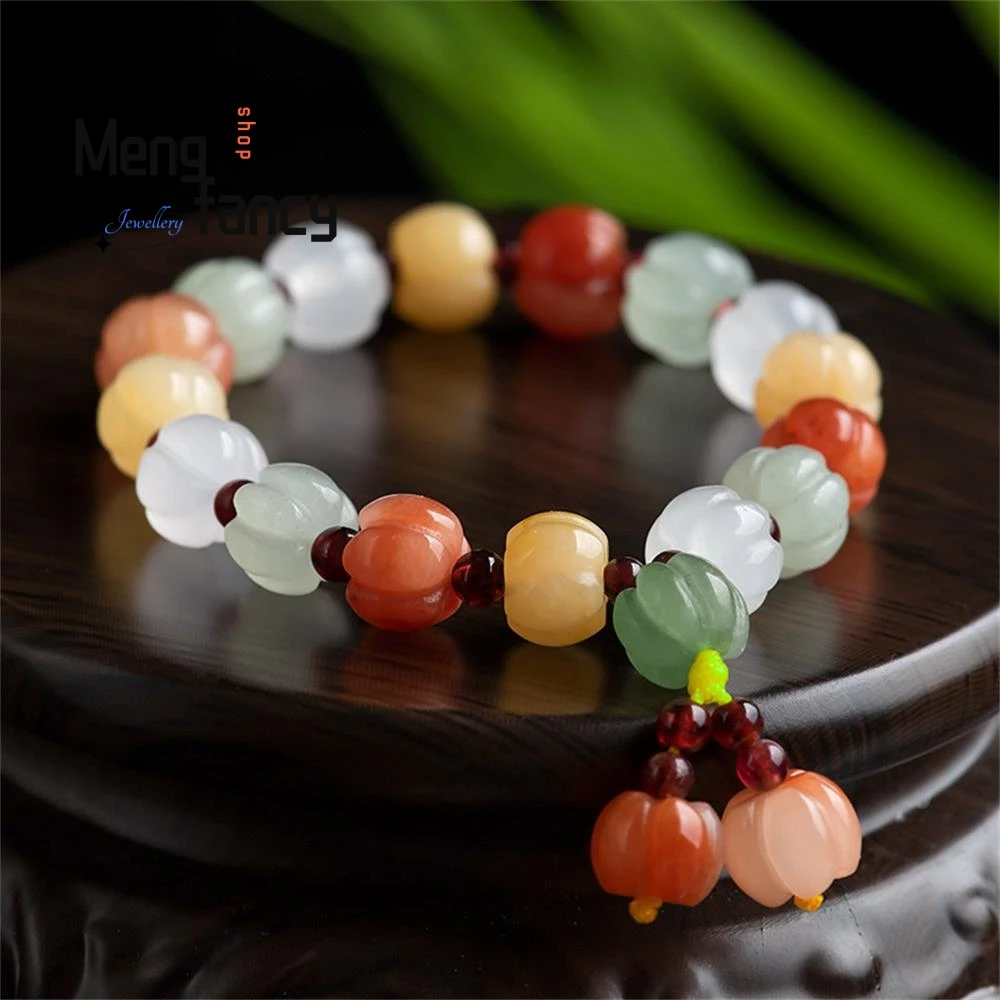 Natural Golden Silk Jade Colourful Pumpkin Strings Simple Personalized Retro Best Selling Fashion Jewelry Holiday Gift Souvenir