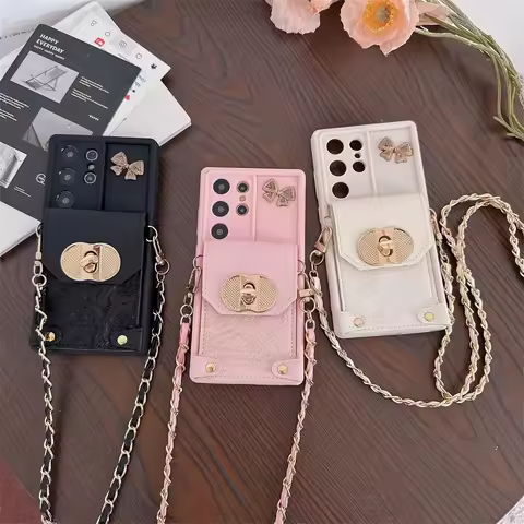 Solid Color Crossbody Wallet Case for Samsung Galaxy S24 S21 FE S25 Ultra S23 S22 Plus A06 A16 A56 A36 A54 A55 A35 A25 A15 Cover