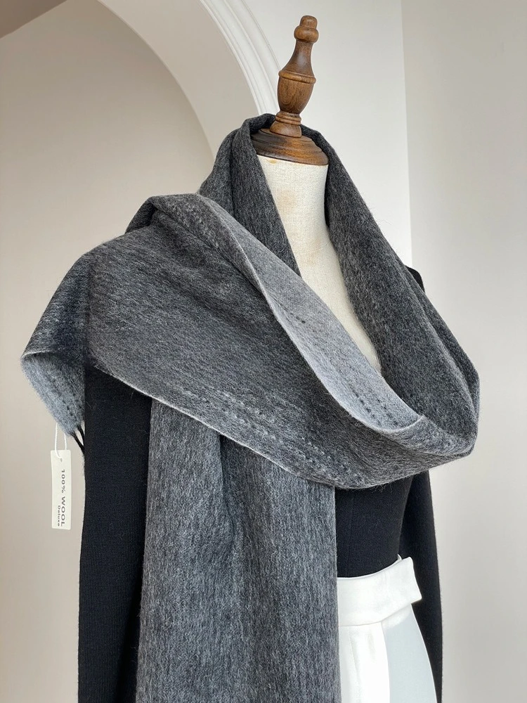 High Quality Australia100% Pure Wool Scarf Women Fall Winter Design Double-Sided Stitching Knitted Cashmere Shawl Female Muffler