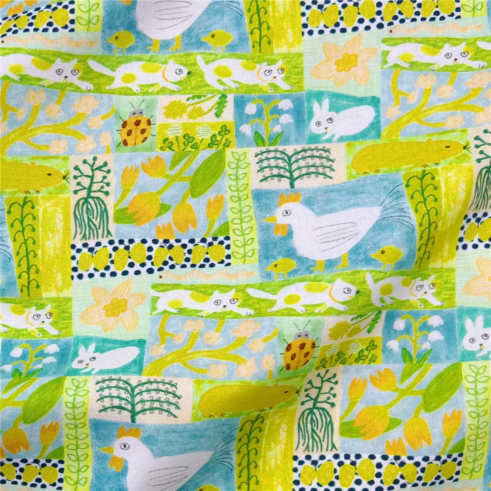 

RGreen Rooster Cat принт 100% хлопчатобумажная ткань, лоскутная ткань, материал для шитья своими руками, стеганый материал для детской юбки, одежда