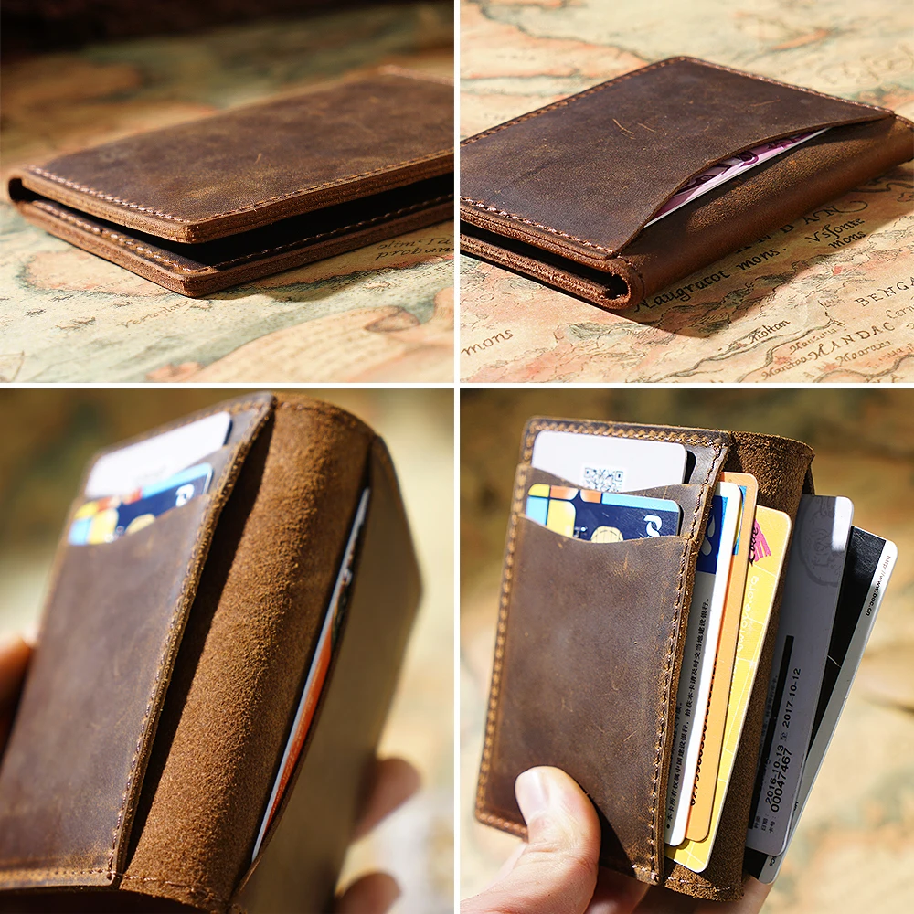 Men Credit ID Card Holders Rustic Crazy Horse Leather Customized Business Unisex Wallet Cardholder Wholesale