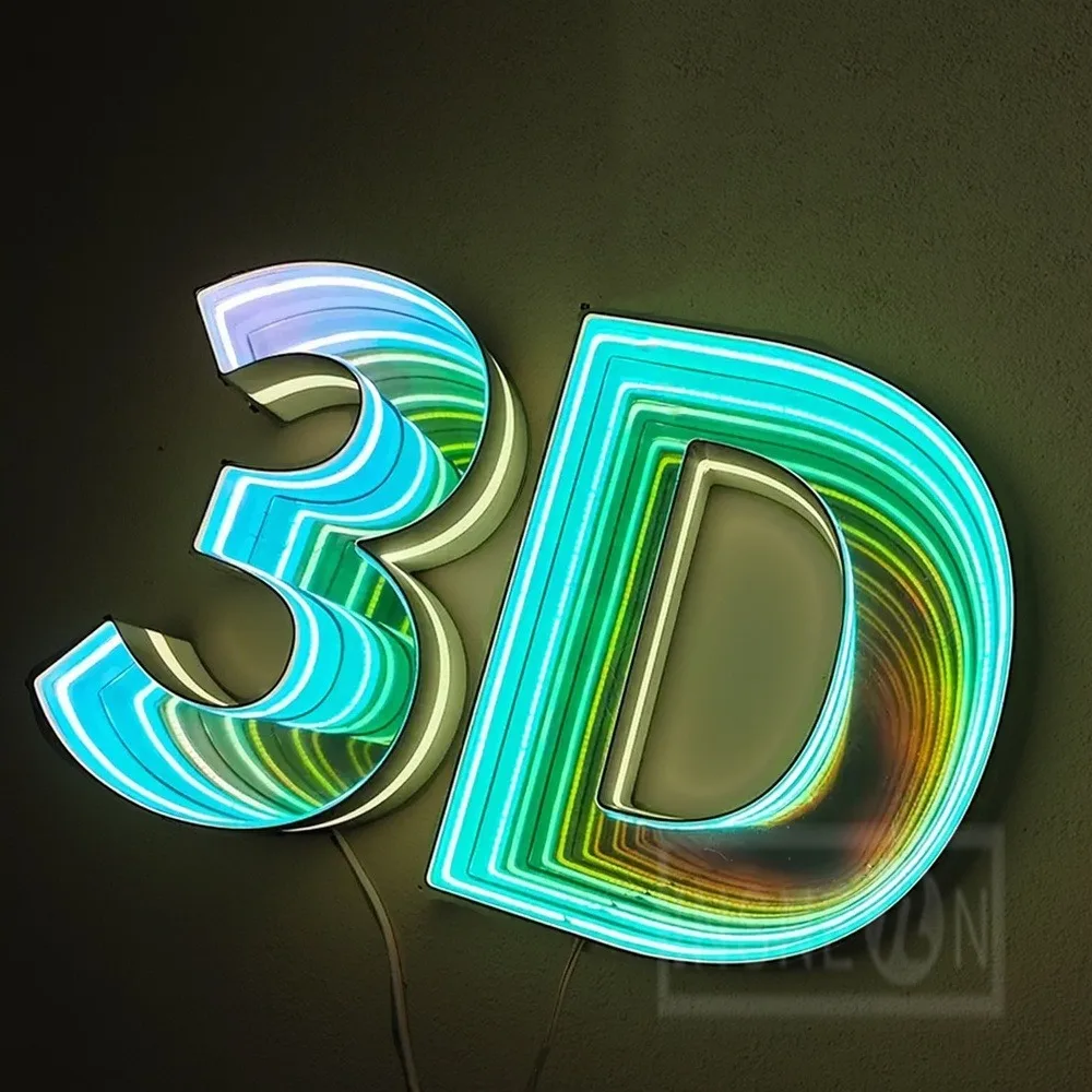 Personalizzato 3D LED Infinity Mirror Sign Channel Letters Specchio personalizzato da parete Business Indoor Infinity Mirror LED Sign
