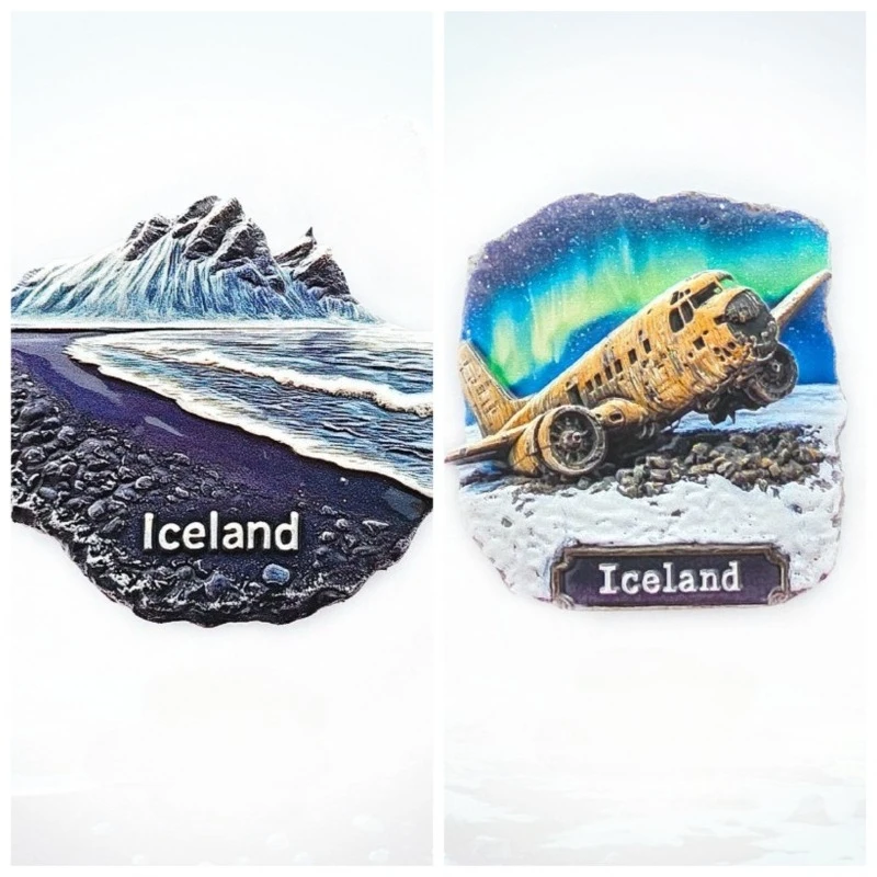

Iceland Black Sand Beach & Plane Wreck Fridge Magnet - 3D Volcanic Souvenir Unique Arctic Decor with Strong Magnet