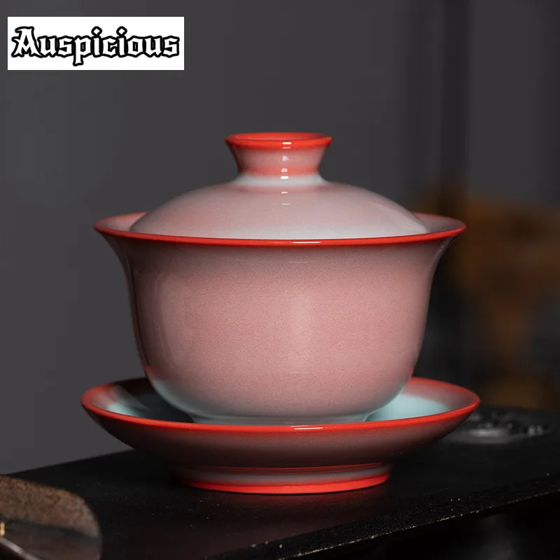 

230 мл Longquan Celadon Red Glaze Gaiwan Креативная чайная вареная чайная чаша с крышкой Набор крышек для заваривания чая Чаша Украшения для чайной церемонии