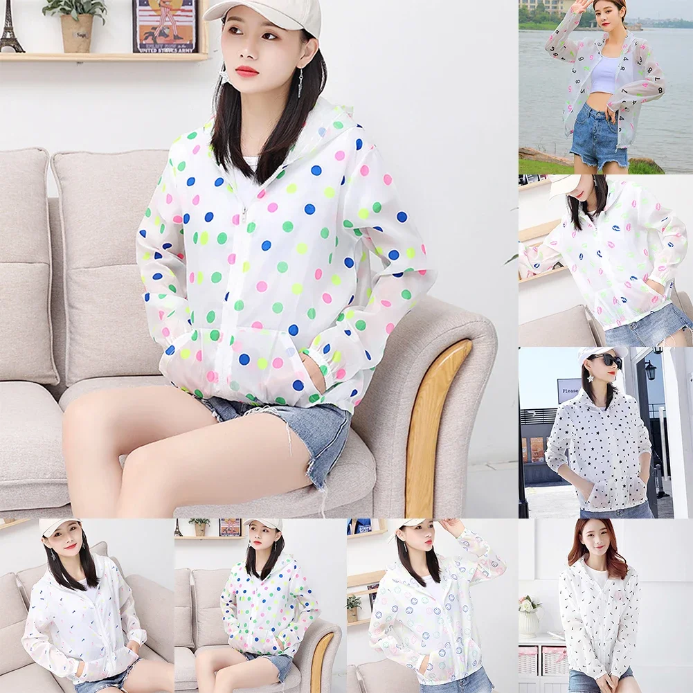 Womens Sun Protection Clothing Printed Transparent Light Jacket Sports Jacket