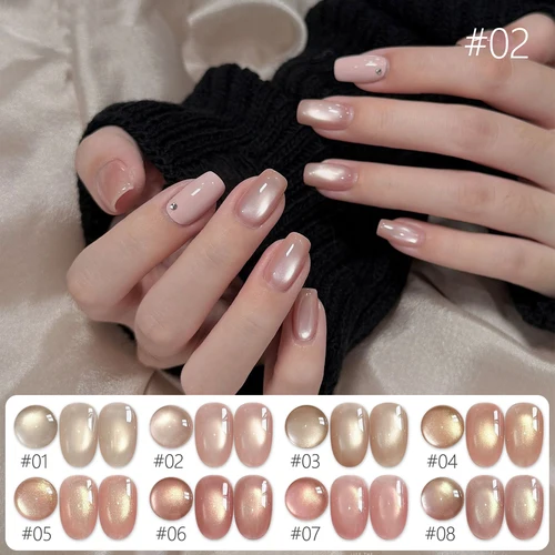 Imagen 2 del producto Esmalte de Uñas Magnético Efecto Ojo de Gato Moonlight Ballet, 10 ml, 1-16 Unidades, Estilo Rosa Nude con Cuentas de Vidrio Doradas, Esmalte de Uñas con Efecto Ojo de Gato
